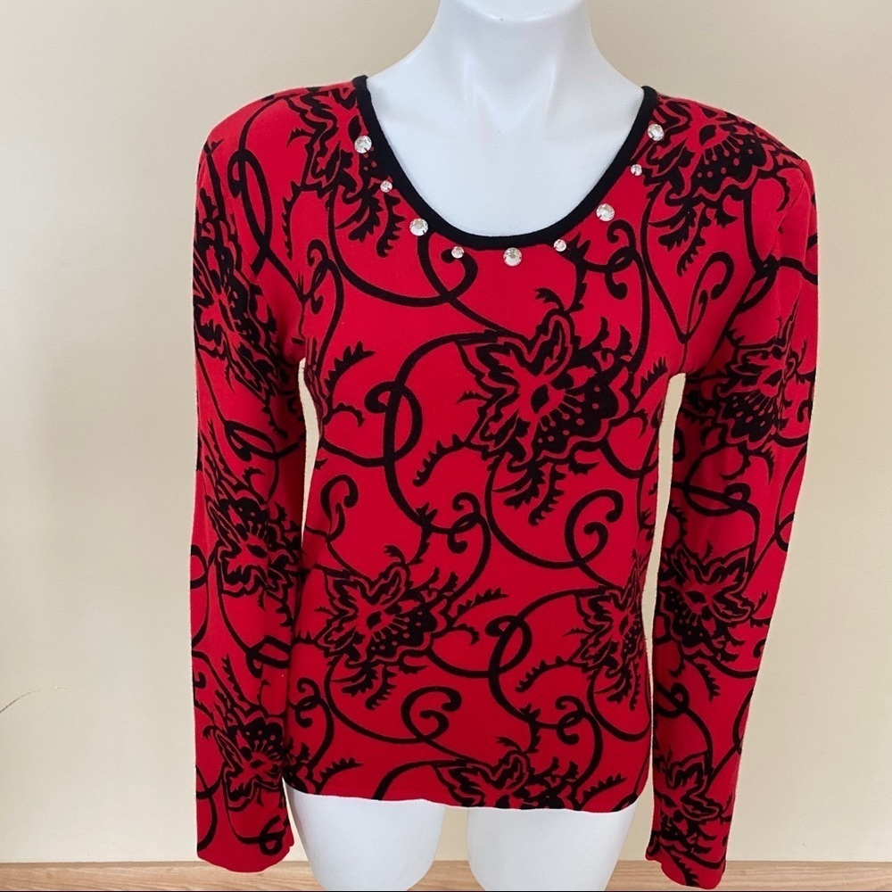 Venini Red and Black Floral Sweater